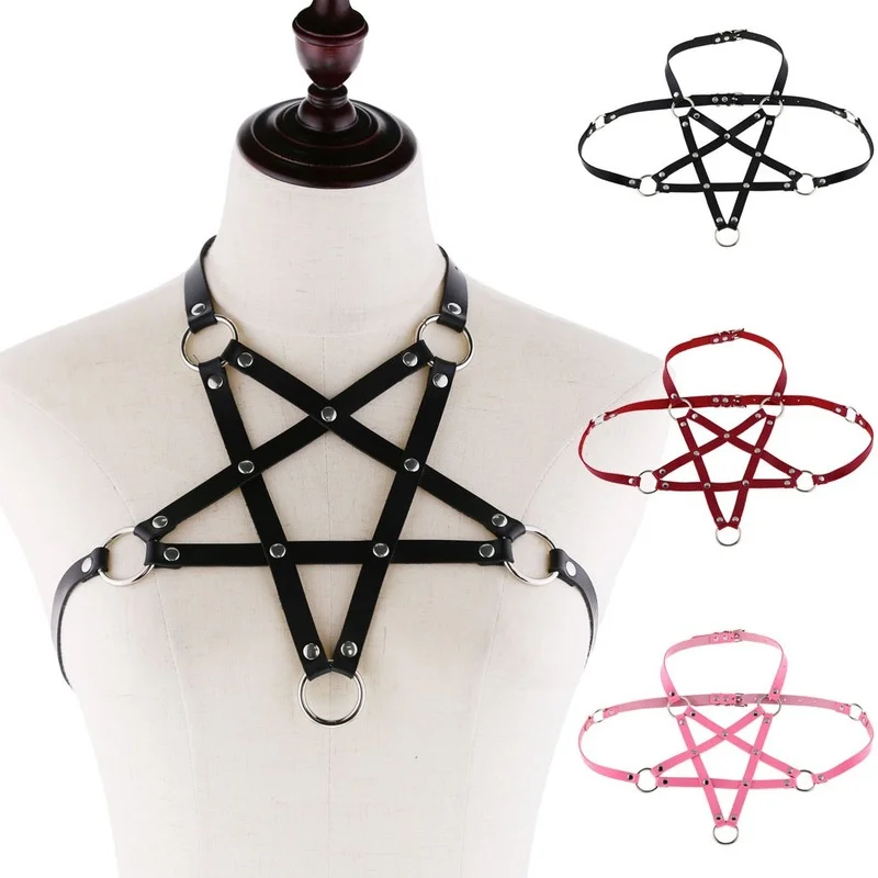 Sexy Harajaku Anime Statement Leather Body Harness Necklace for Women Men Gothic Body Bra Summer Boho Party Jewelry Gift leather harness belt bondage cage gothic chain body necklace women punk fashion cosplay festival torques jewelry 2020 new