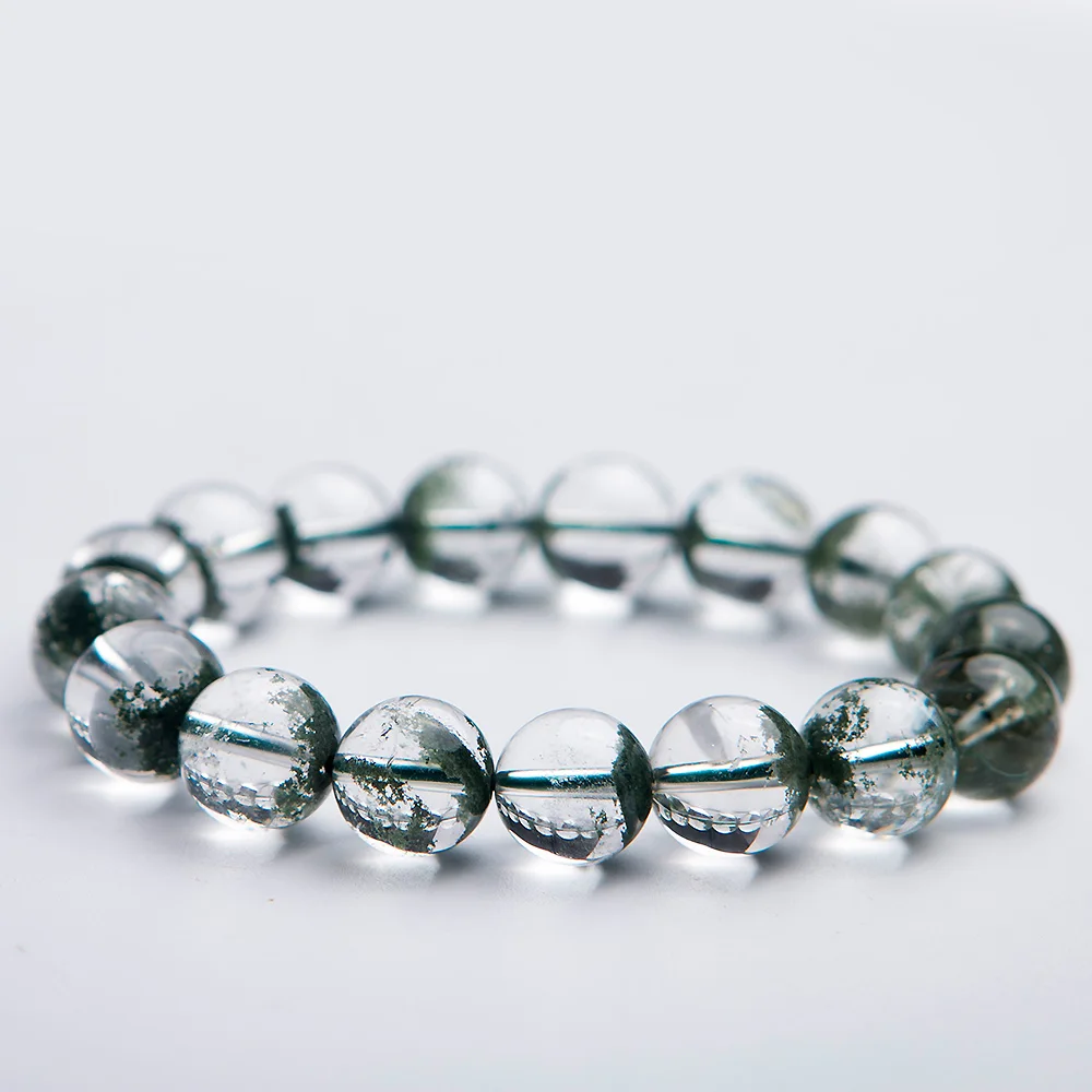

Genuine Natural Green Phantom Quartz Ghost Chlorite Crystal Bracelet 12mm Clear Round Beads Stretch Women Men Jewelry AAAAA