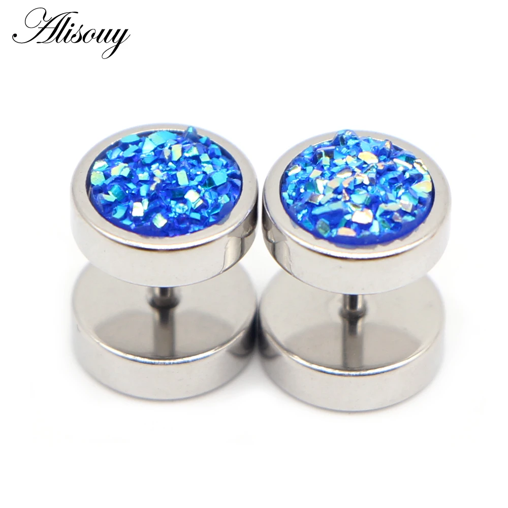 Stainless Steel Punk Double-Sided Crystal Barbell Ear Studs