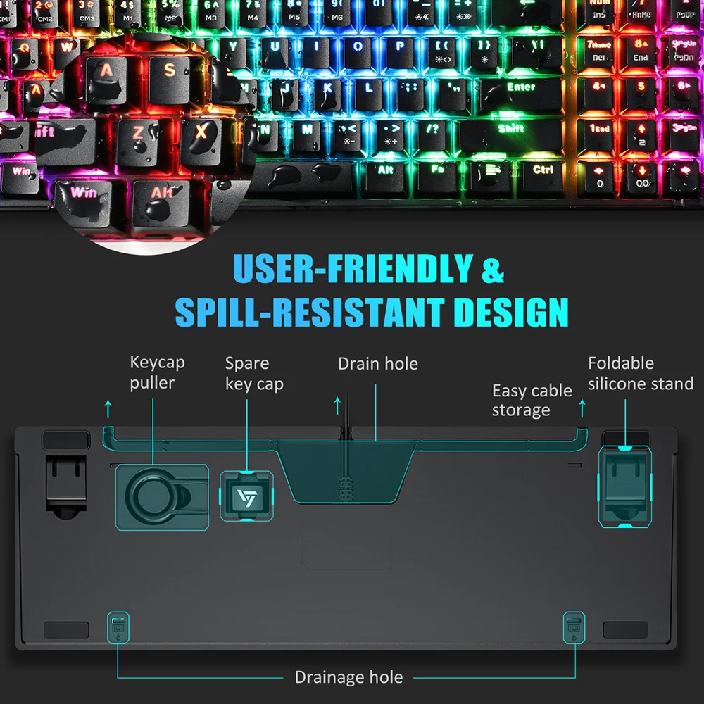 Проводная игровая клавиатура VicTsing pc260 механическая RGB с синим переключателем и 96