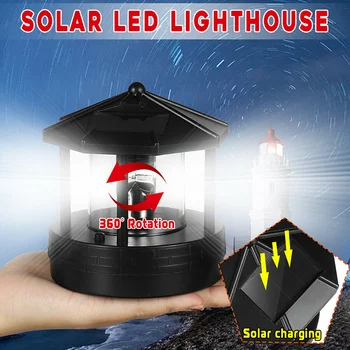 

Solar Light Lighthouse Shape Table Desktop Rotating Light Plastic LED Light Outdoor Garden Lamp L5