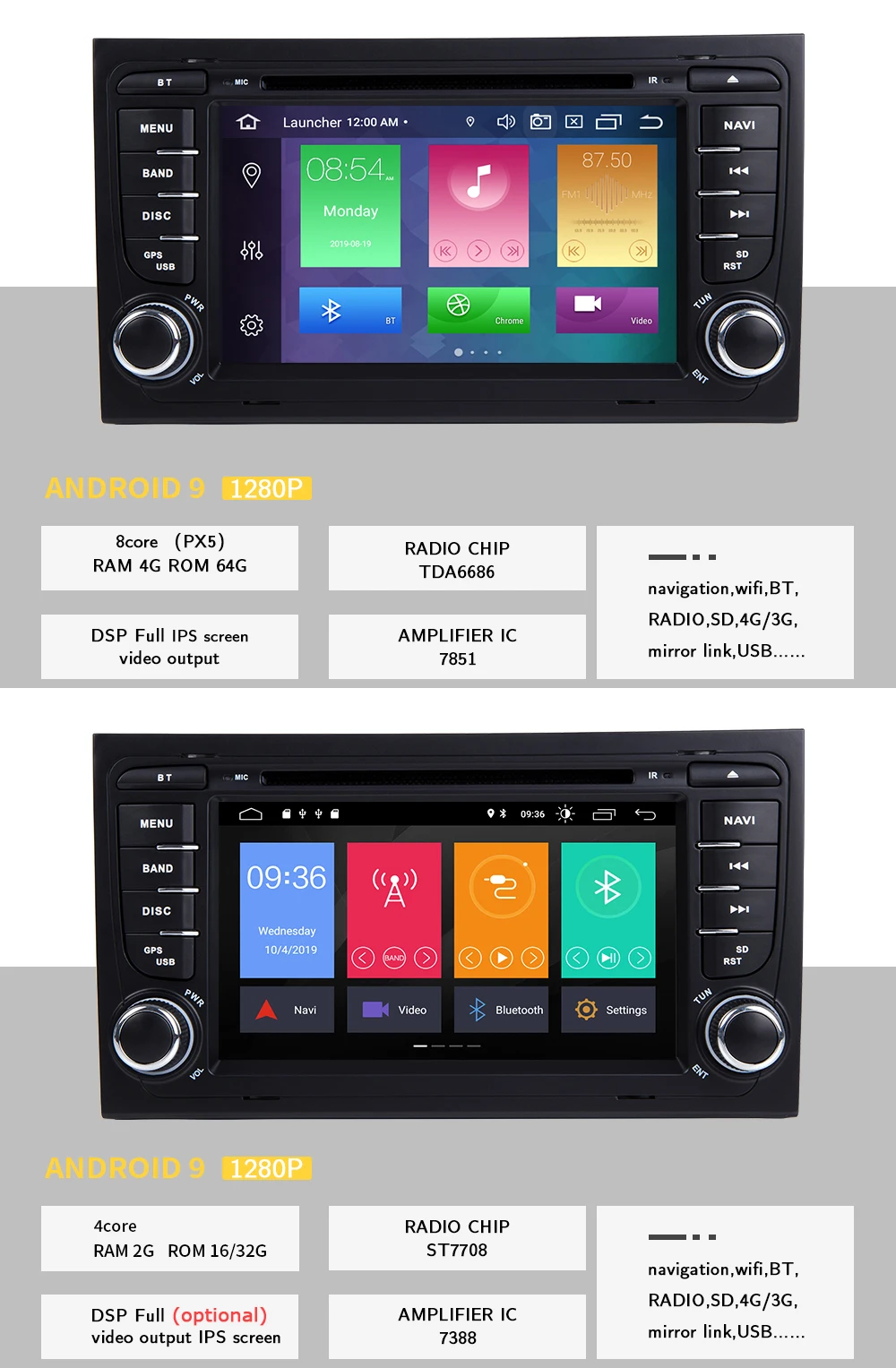 4GB 2 Din автомагнитола gps Android 9,0 автомобильный dvd-плеер для Audi A4 B8 S4 B6 B7 RS4 8E 8H B9Seat Exeo 2002-2008 навигационная мультимедиа