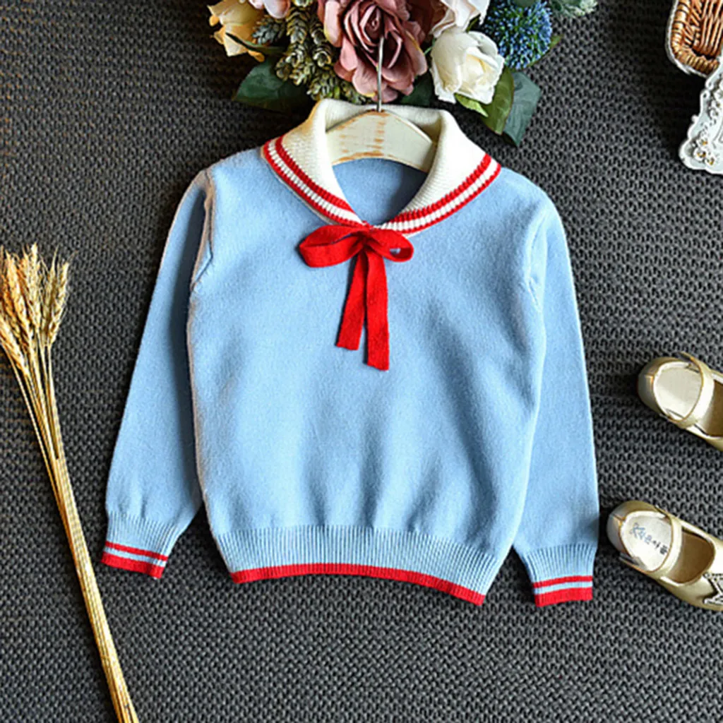 Baby Girls Clothes Toddler Kids College Style Bow Warm Sweater Knit Crochet Tops Ruched Skirt Set 12M-6Y H1014