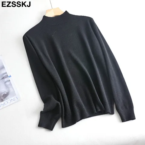 Loose soft solid color turtleneck Sweater Pullover Women Casual Long Sleeve chic bottom Sweater Female Jumpers top