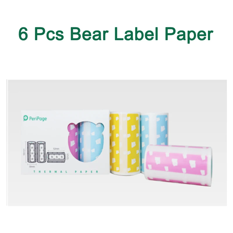 6 Pcs Bear Label PeriPage официальная термобумага заметки, стикер, этикетка с медведем, белая этикетка, фотобумага BPA бесплатно держать 3-10 лет - Цвет: 6 Pcs Bear Label