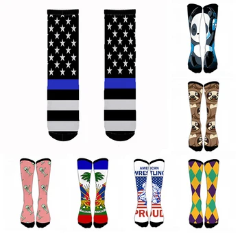 

Fashion Funny Men Socks Unisex Elastic Warm Calf Socks Alien Flag Pattern long Cotton Socks School Girl High Tube Knee Socks