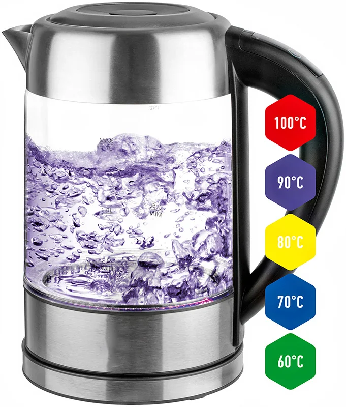 

Electric Kettles Temperature Control Glass Kettle 60-100 C, Stainless Steel, LED Light 1.7 L, 2200W ForMe FKG-917