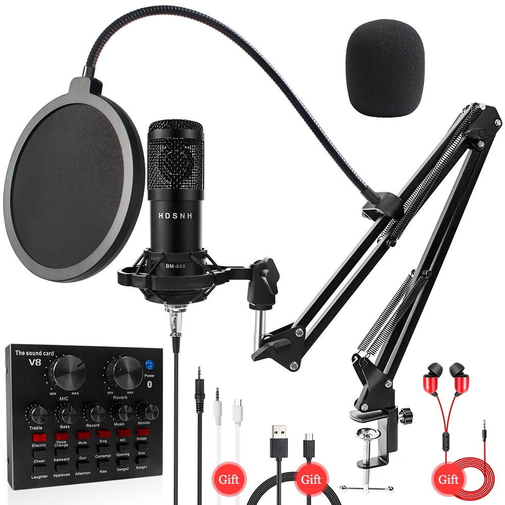 Bm 800 Studio Microphone Kits With Filter V8 Sound Card Condenser Microphone Bundle Record Ktv Karaoke Smartphone Microphone