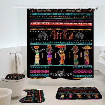 

Dafield African Woman Shower Curtain Set Creative Colorful Printing Toilet Pad Cover Bath Mat Shower Curtain Set for Bathroom