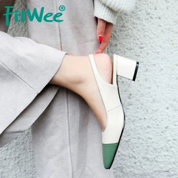 

FITWEE 2020 Office Ladies Real Leather Pumps Slip On Pointed Toe Buckle High Heel Shoes Women Brand Party Pumps Size 34-39