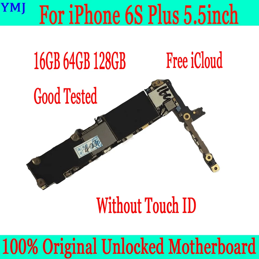 Original for iphone 6S Plus unlocked Motherboard without Touch ID+Clean iCloud,for iphone 6S Plus Mainboard 16GB 64GB 128GB