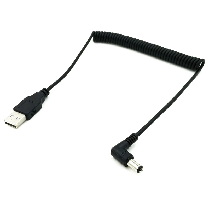 AAAE Top-5FT/1,5 м пружинный Спиральный USB кабель, USB 2,0 A штекер для DC разъем питания 5,5 мм x 2,1 мм кабель черный(DC5.5x2.1 черный 9