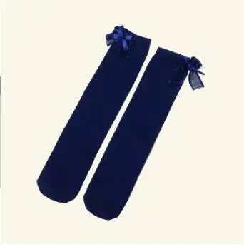 The blue bow side Детские носки с героями мультфильмов для маленьких девочек гольфы для мальчиков до середины икры Детские хлопковые носки выше колена с принтом кошки - Цвет: The blue bow side