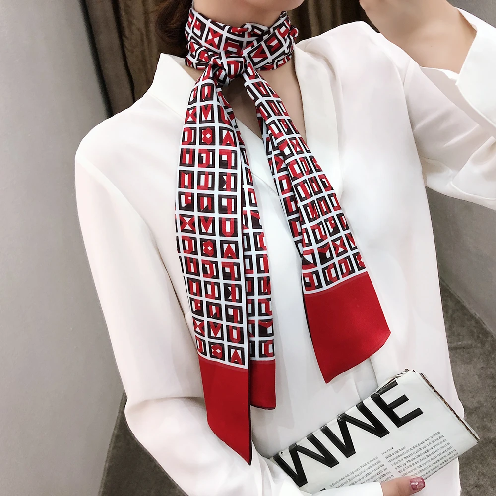  160cm*20cm Luxury Brand Double-deck Twill Scarf Women Plaid Scarf Handkerchief Head Silk Scarves Wr