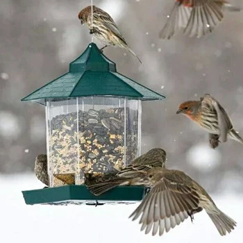 

Hanging Pavilion Bird Feeder Seed Peanut Food Container Window Viewing Bird Feeder Hotel Table Garden Green OutdoorDecoration