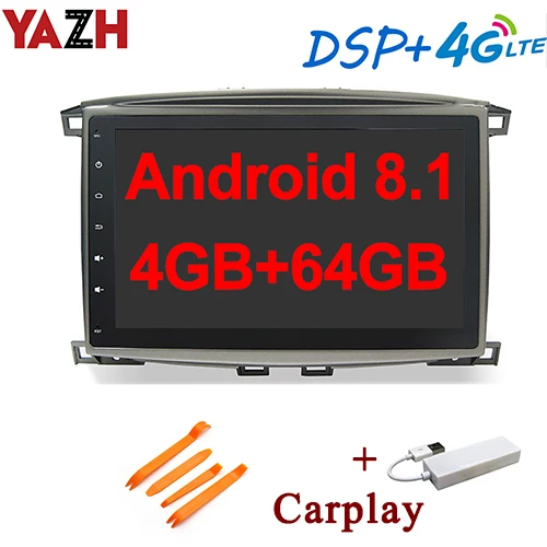 with carplay YAZH 4 Гб 64 ГБ Автомобильный мультимедийный блок для Toyota Land Cruiser 100/Lexus LX470 с 10,1 ”ips дисплеем/Bluetooth 5,0/DSP/4G sim-карты - Цвет: with carplay