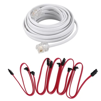 

5X Red 19.7 Inch L-Shape Sata2 Male to Sata2 Male Cable with Phone Male to Male RJ11 Plug Adapter Cable 10-Feet Length
