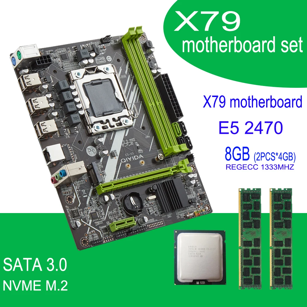 Qiyida X9a X79 Motherboard Set With Xeon Lga 1356 E5 2470 Cpu 2pcs X 4gb 8gb 1333mhz Pc3 10600r Ddr3 Ecc Reg Memory Ram Motherboards Aliexpress