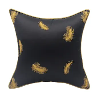 

DUNXDECO Cushion Cover Decorative Pillow Case Modern Luxury Black Golden Feather Embroidery High Density Coussin Room Sofa Decor
