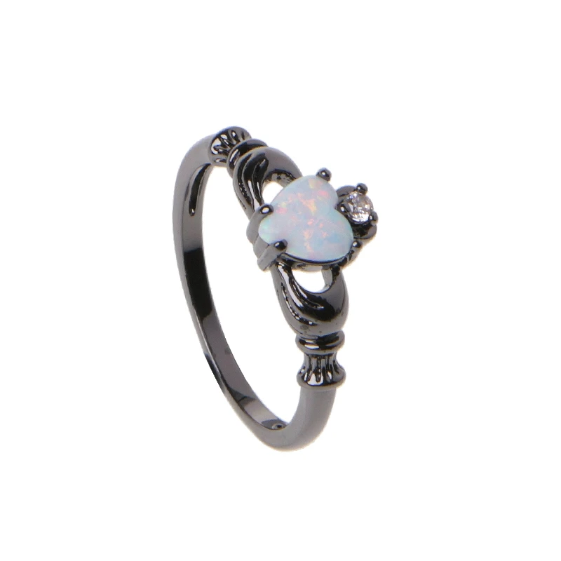

Heart Cut Rainbow Opal CZ Wedding Engagement Promise Claddagh Rings For Women DXAA