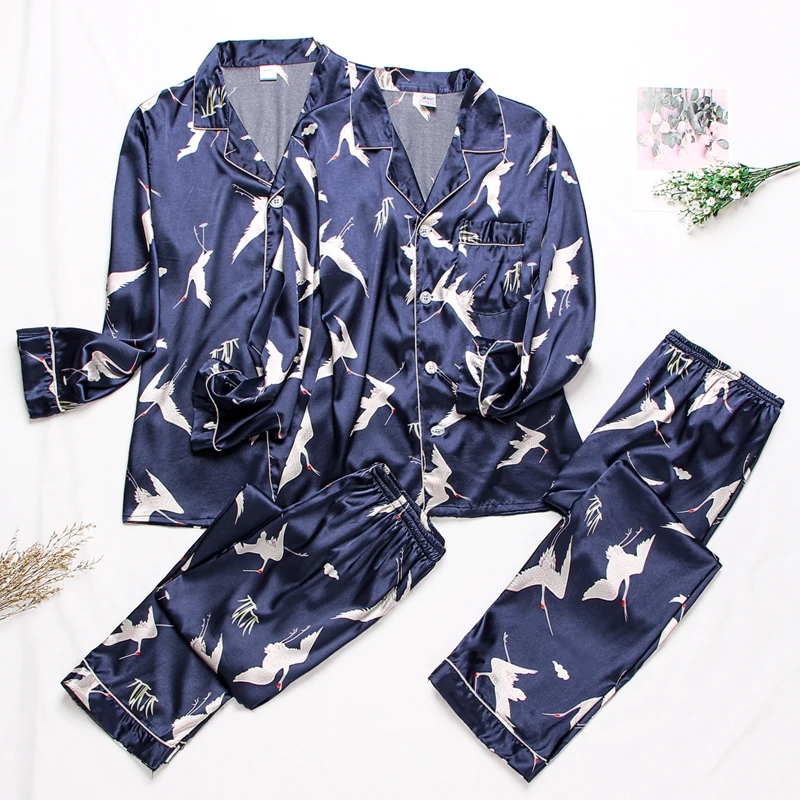 best silk pajamas Lovers Pajamas Couple Night Pijamas Silk Pajamas Nightwear Short Sleeve Top Pants Women's Pajamas Men Sleepwear Couples Matching mens tall pajama pants