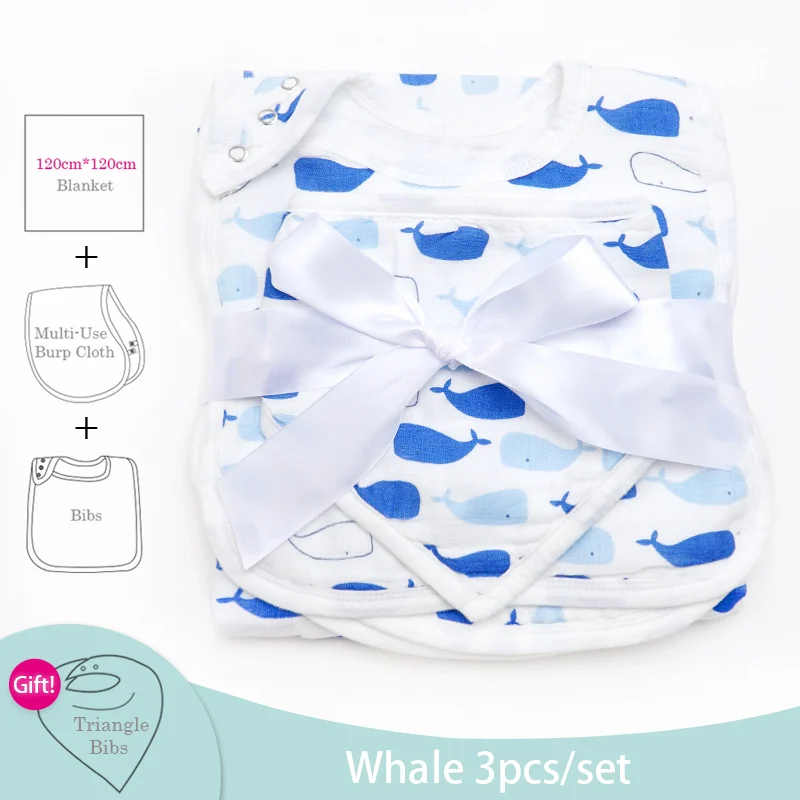 The whale Дропшиппинг Infantil детские вещи хлопчатобумажное одеяльце и Слюнявчики(4 шт./компл.) Новорожденные пеленать подгузники из муслина многофункциональное детское банное полотенце - Цвет: The whale