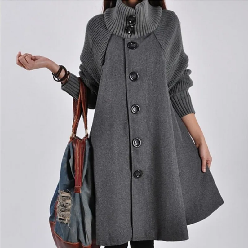 

TVVOVVIN 2019 Autumn Solid Red Grey Black Long Fund Easy Woollen Single Breasted Overcoat Cloak Woolen Loose Coat L174
