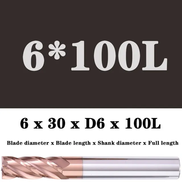 Milling Cutter Alloy Coating Tungsten Steel Tool Maching Hrc55 Endmill Milling Cutter Kit Milling Machine Tools cnc Router Bits 6.0x30XD6X100L