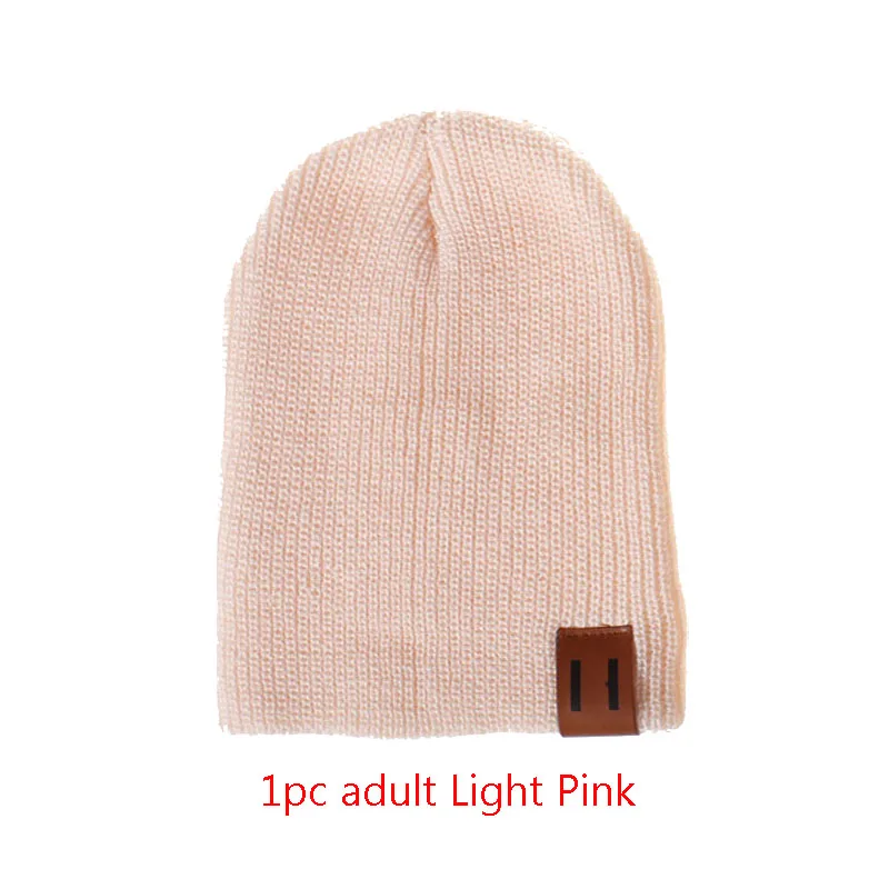 Light Pink adult Высокое качество, модная Горячая Распродажа, женская, мужская, детская зимняя теплая вязаная шапка, лыжная шапка, детская шапка, Папа, мама, детские шапки - Цвет: Light Pink adult