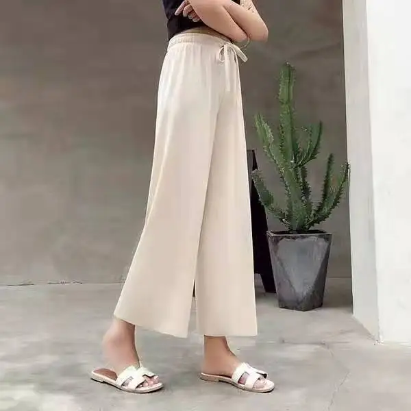 Вискоза свободные брюки женские лето 2019 Новый стиль корейский Стиль Высокая талия драпировка свободный тонкий тип для весны и осени