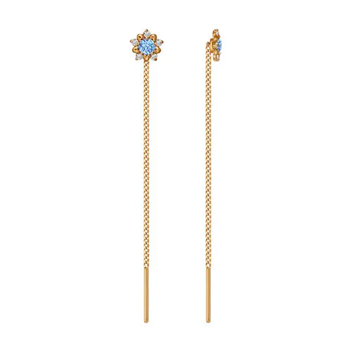 Chain earrings SOKOLOV gold with blue cubic zirkonia
