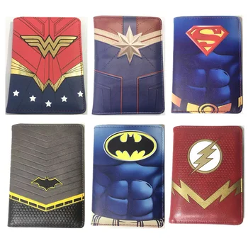 

HEQUN DC Passport Cover Super Man Captain Marvel The Flash Batman Travel Passport Bag PU Leather Wallet for Passport Case