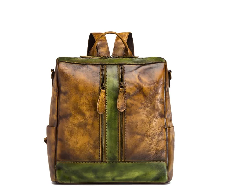 Yellow Backpack Женский рюкзак из натуральной кожи в стиле ретро, рюкзаки из натуральной воловьей кожи, школьная сумка на плечо из натуральной кожи, модная женская сумка - Цвет: Yellow Backpack