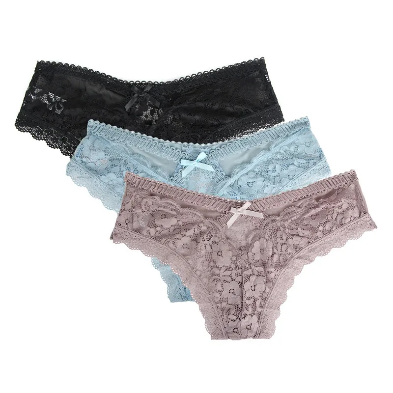 3pcs lot Comeondear, трусики для женщин, плюс размер, 2XL, 3XL, кружевные трусы, прозрачное сексуальное нижнее белье для женщин, низкая посадка, бразильские трусики PB5172 - Цвет: 3pcs lot