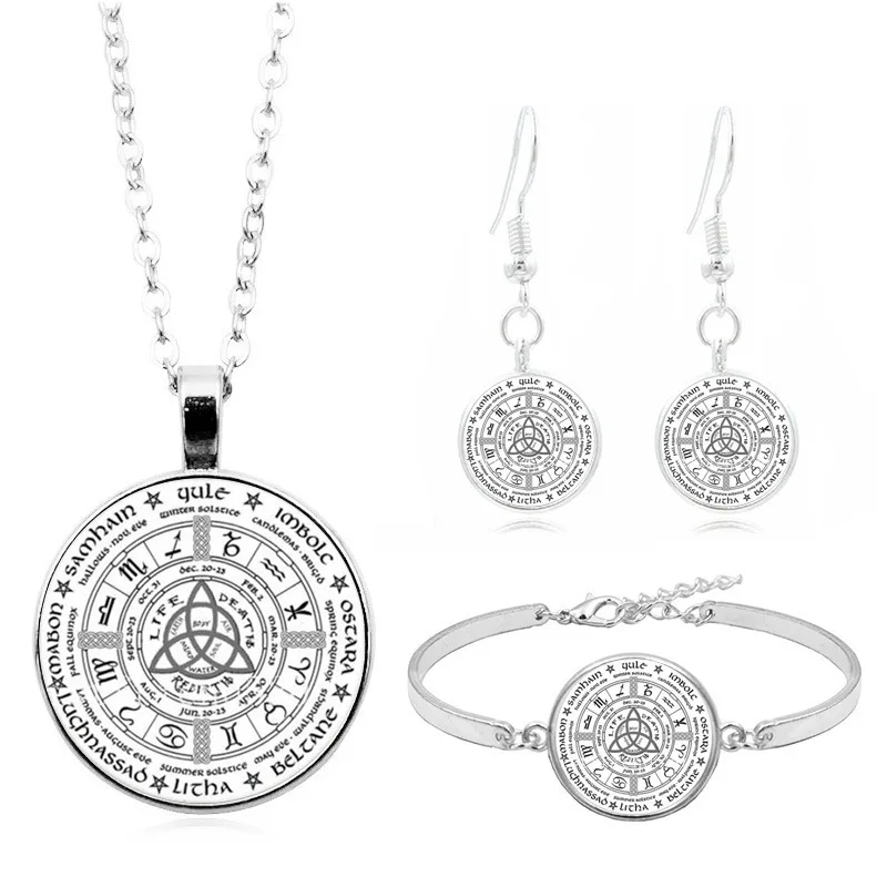 

New Products Accessories Celtic Ring Time Stone Necklace Set Silver Bracelets Ear Stud Jewelry Set