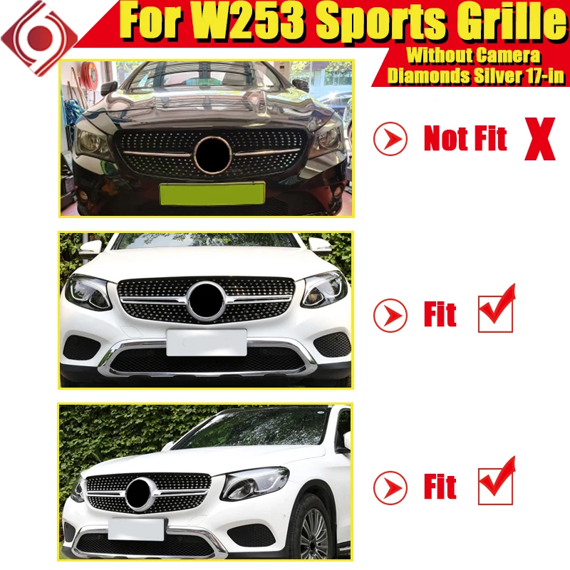 Для Mercedes GLC класс внедорожник X253 C253 W253 спортивные бампер передний бриллиантами Стиль решетка гриль грили ABS серебро без Камера 17-в