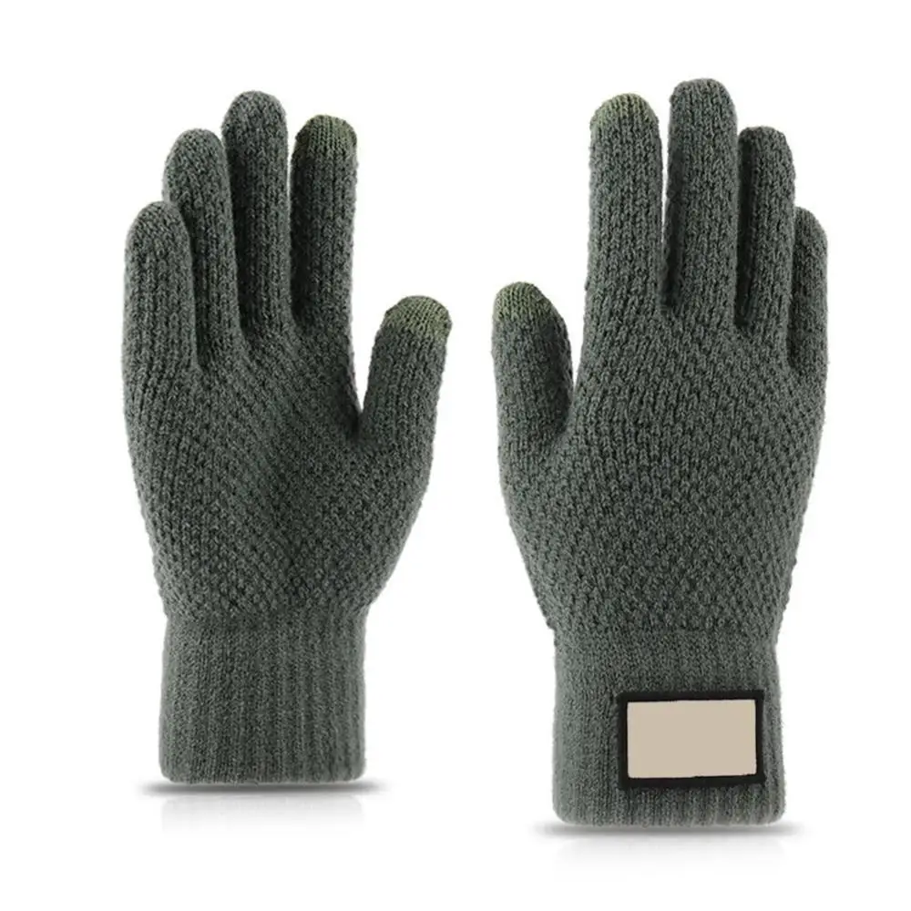 Bean Green Gloves Зимние осенние мужские вязаные перчатки высокого качества, мужские утолщенные теплые шерстяные кашемировые однотонные перчатки, мужские варежки, деловые - Цвет: Bean Green Gloves