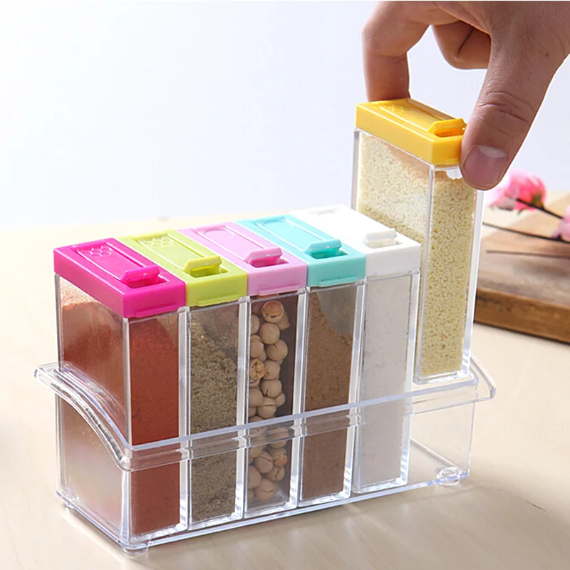 

6Pcs/Set Kitchen Spice Jar Seasoning Box Kitchen Spice Storage Bottle Transparent Salt And Pepper Cumin Powder Box Tool