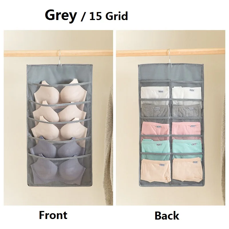 Grey 15 grid 1Piece 1 шт. висячая сумка Носки Бюстгальтер органайзер для хранения нижнего белья складная двухсторонняя сумка для хранения вешалка для шкафа для Одежды Органайзер - Цвет: Grey 15 grid 1Piece