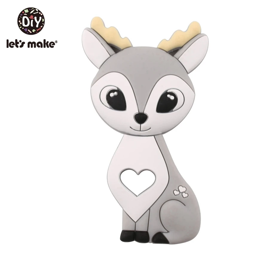 grey deer Let'S Make, силиконовый прорезыватель, 1 шт., миниатюрный стержень, без бисфенола, пищевая форма, мультяшная форма, соска, зажим, сделай сам, аксессуар, Детские Прорезыватели, милые игрушки - Цвет: grey deer