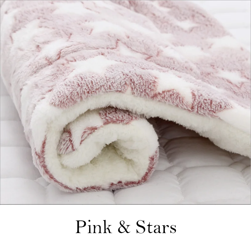 Pink with Stars Зимняя теплая кровать для собаки, мягкое Флисовое одеяло для животных, кошачьего туалета, щенка, коврик для сна, прекрасный матрас, подушка для маленьких и больших собак, 5 размеров - Цвет: Pink with Stars