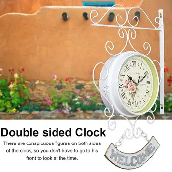 

Vintage Double Sided Wall Clock Iron Metal Silent Quiet Art Clock Decorative Double Faced Wall Clock Home Decor