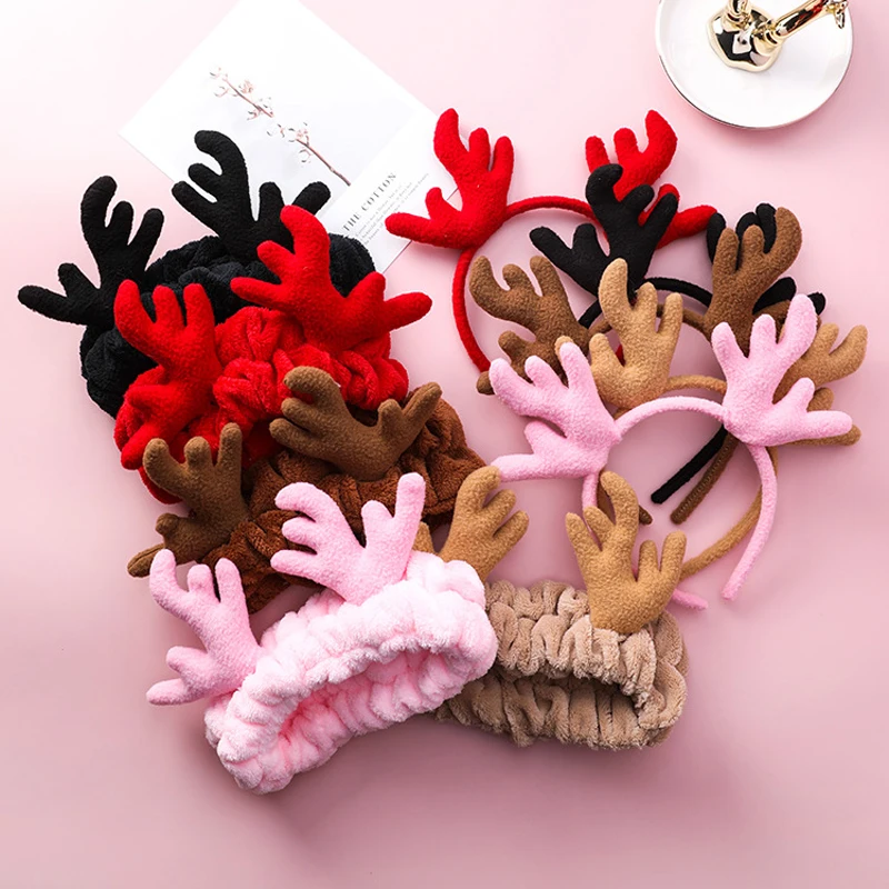 

Creative Antlers Elastic Hair Bands Cute Plush Elks Headbands Animal Headwear Wash Face Makeup Turban Hair Accessories Female