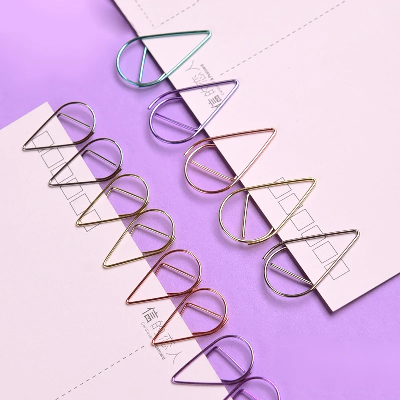 Metal Material Drop Shape Paper Clips 50 Pcs Gold Silver Color Funny Kawaii Bookmark Office Shool Stationery Marking Clips