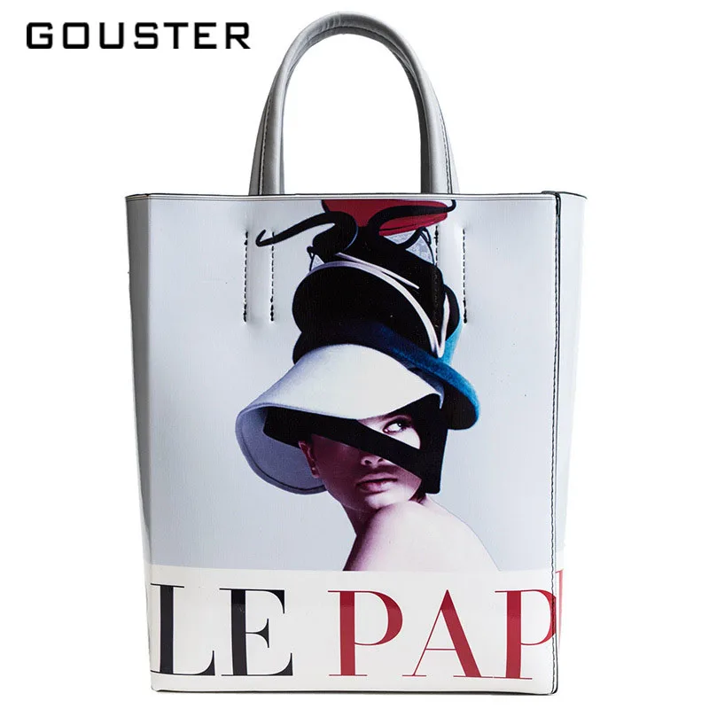 

GOUSTER Women Trend Character Magazine Print Crossbody Personality Handbag Female Tote Large Capacity Shoulder Bucket Bag Funny
