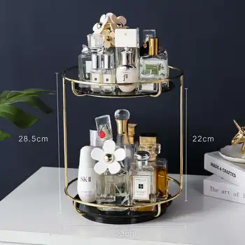 

Nordic rotatable 2-layer shelf Cosmetic perfume Lipstick Storage Box Finishing Bathroom Desktop Makeup Organizer Storage Rack