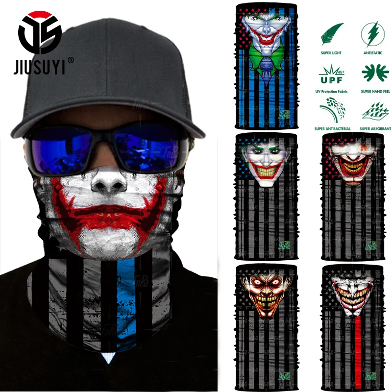 3D бесшовный волшебный клоун Джокер, грелка на шею, маска для лица, головной платок, бандана, повязка на голову, головные уборы на Хэллоуин, вечерние, с защитой от ультрафиолета