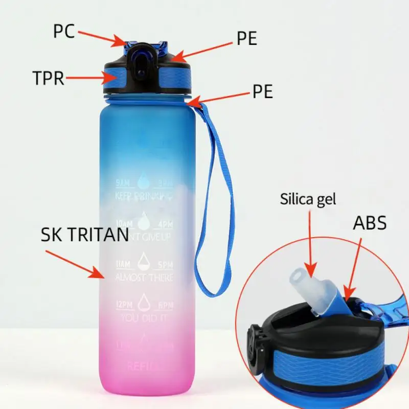 portátil leakproof garrafa de copo esportes plástico copo bpa livre garrafa espaço copo escalada acampamento garrafa de água com marcador de tempo