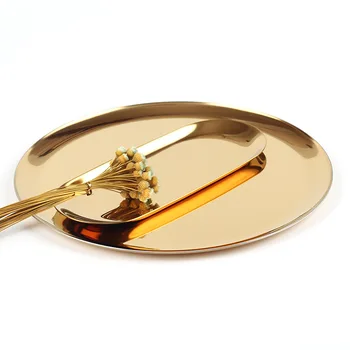 

Nordic Gold Stainless Steel Tray High-quality Simple Metal Round Fruit Plate Gradient Color Home Decoration Accessories
