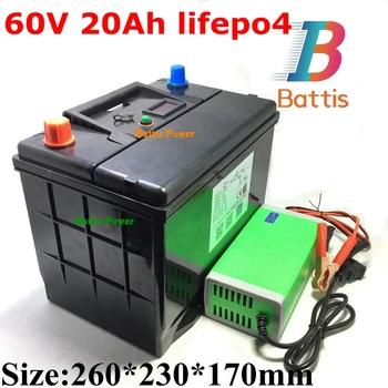 

waterproof 60v 20ah lifepo4 battery with BMS no li ion for 3000w electric bicycle bike scooter Tricycle +5A charger